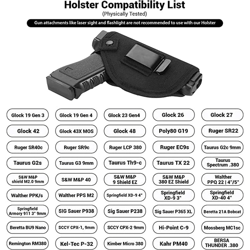 Universal Concealed Carry Gun Holster Compatibility Chart